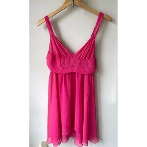 Victoria's Secret Hot Pink Babydoll Sheer Pleated Chiffon Chemise Size Small